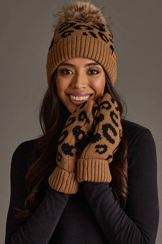 Camel Leopard Pattern Knit Mittens - A Bushel & A Peck