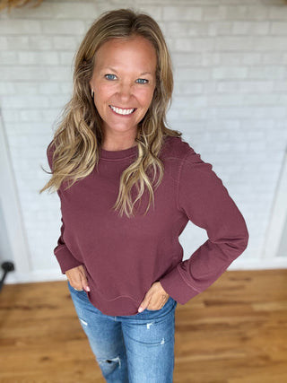 Carrie Crew Sweatshirt - Merlot - A Bushel & A Peck