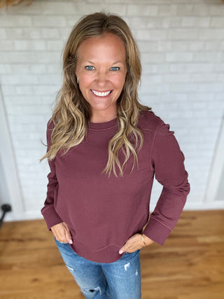 Carrie Crew Sweatshirt - Merlot - A Bushel & A Peck