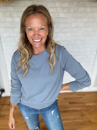Carrie Crew Sweatshirt - Retro Blue - A Bushel & A Peck