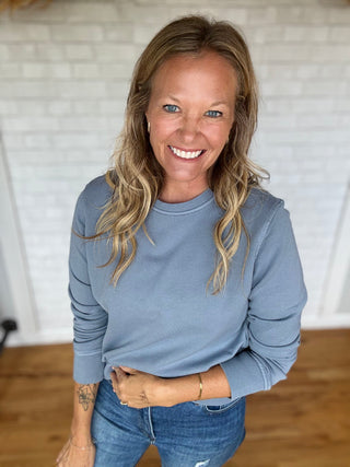 Carrie Crew Sweatshirt - Retro Blue - A Bushel & A Peck
