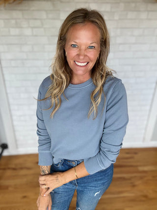 Carrie Crew Sweatshirt - Retro Blue - A Bushel & A Peck