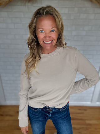 Carrie Crew Sweatshirt - Stone - A Bushel & A Peck