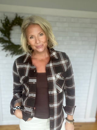 Cassian Shirt- Coffee Ivory Plaid - A Bushel & A Peck