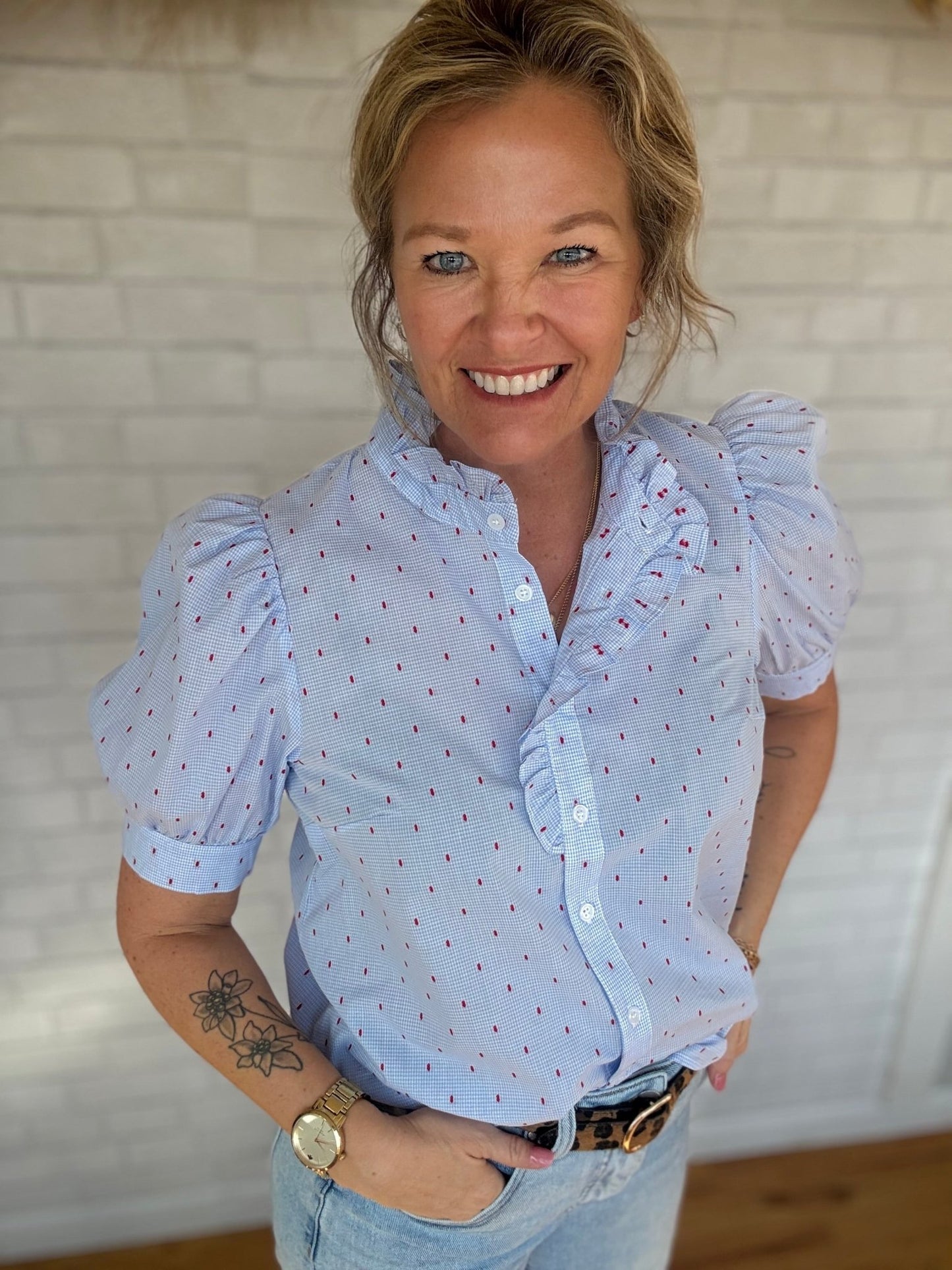 Chambray Frilled Top - A Bushel & A Peck