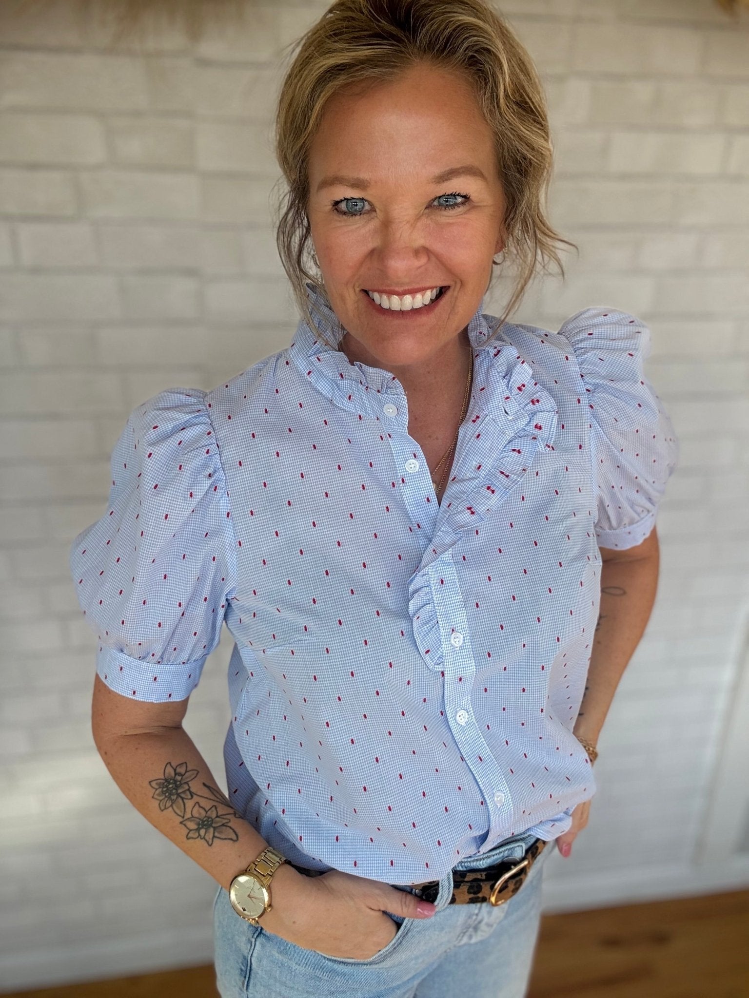 Chambray Frilled Top - A Bushel & A Peck