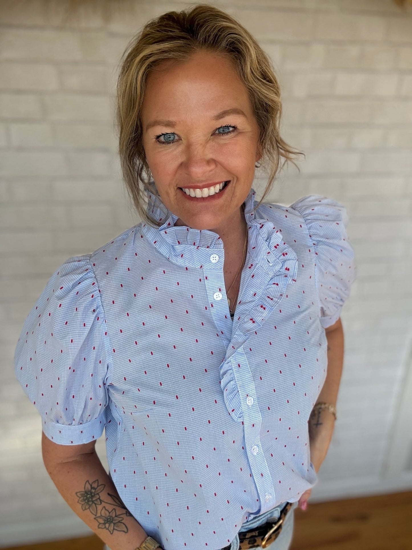 Chambray Frilled Top - A Bushel & A Peck
