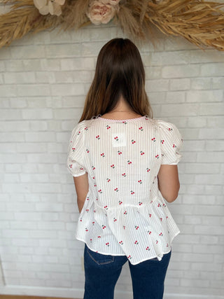 Cherry Peplum Top - A Bushel & A Peck