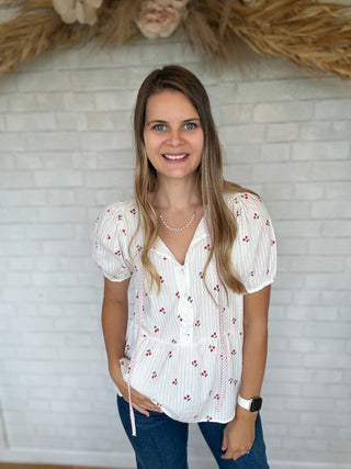 Cherry Peplum Top - A Bushel & A Peck