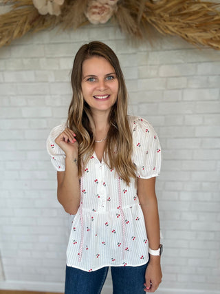 Cherry Peplum Top - A Bushel & A Peck