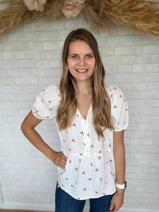 Cherry Peplum Top - A Bushel & A Peck
