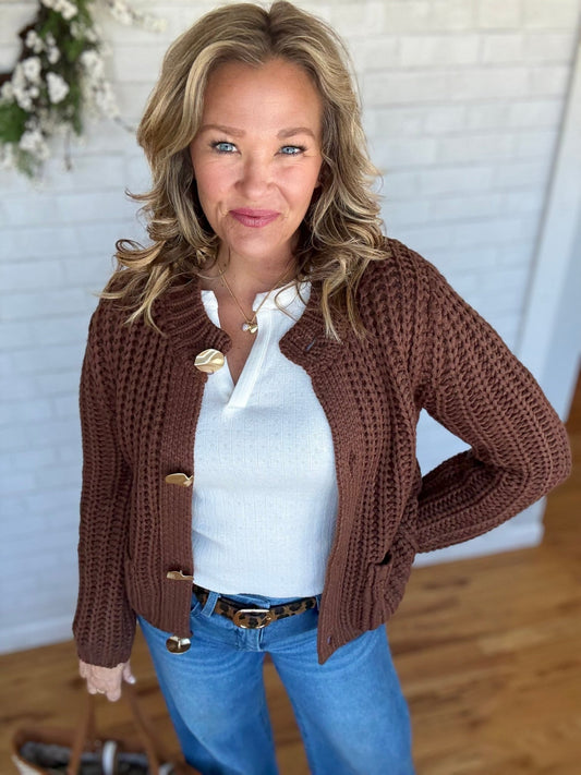 Claire Chunky Cardi - Brown - A Bushel & A Peck
