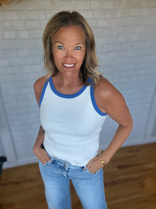 Connie Trim Ribbed Tank - Blue - A Bushel & A Peck