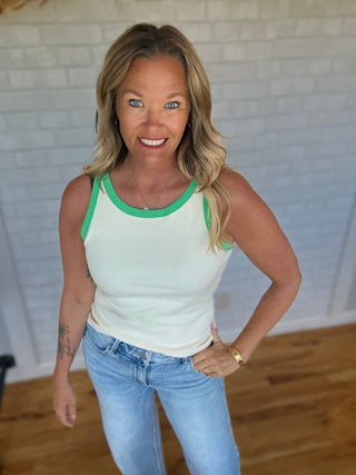 Connie Trim Ribbed Tank - Green - A Bushel & A Peck