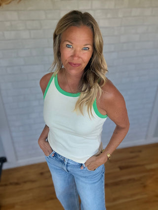 Connie Trim Ribbed Tank - Green - A Bushel & A Peck