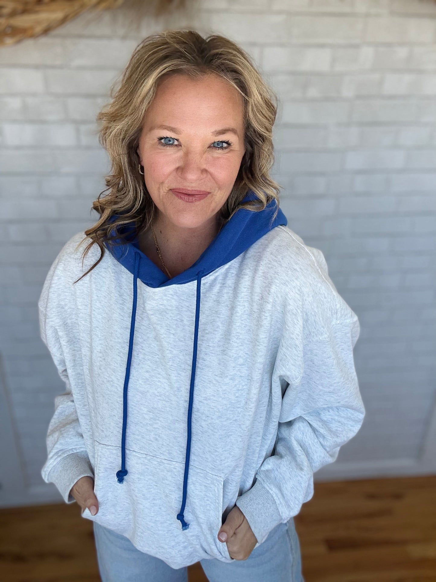 Contrast Hoodie - Blue - A Bushel & A Peck