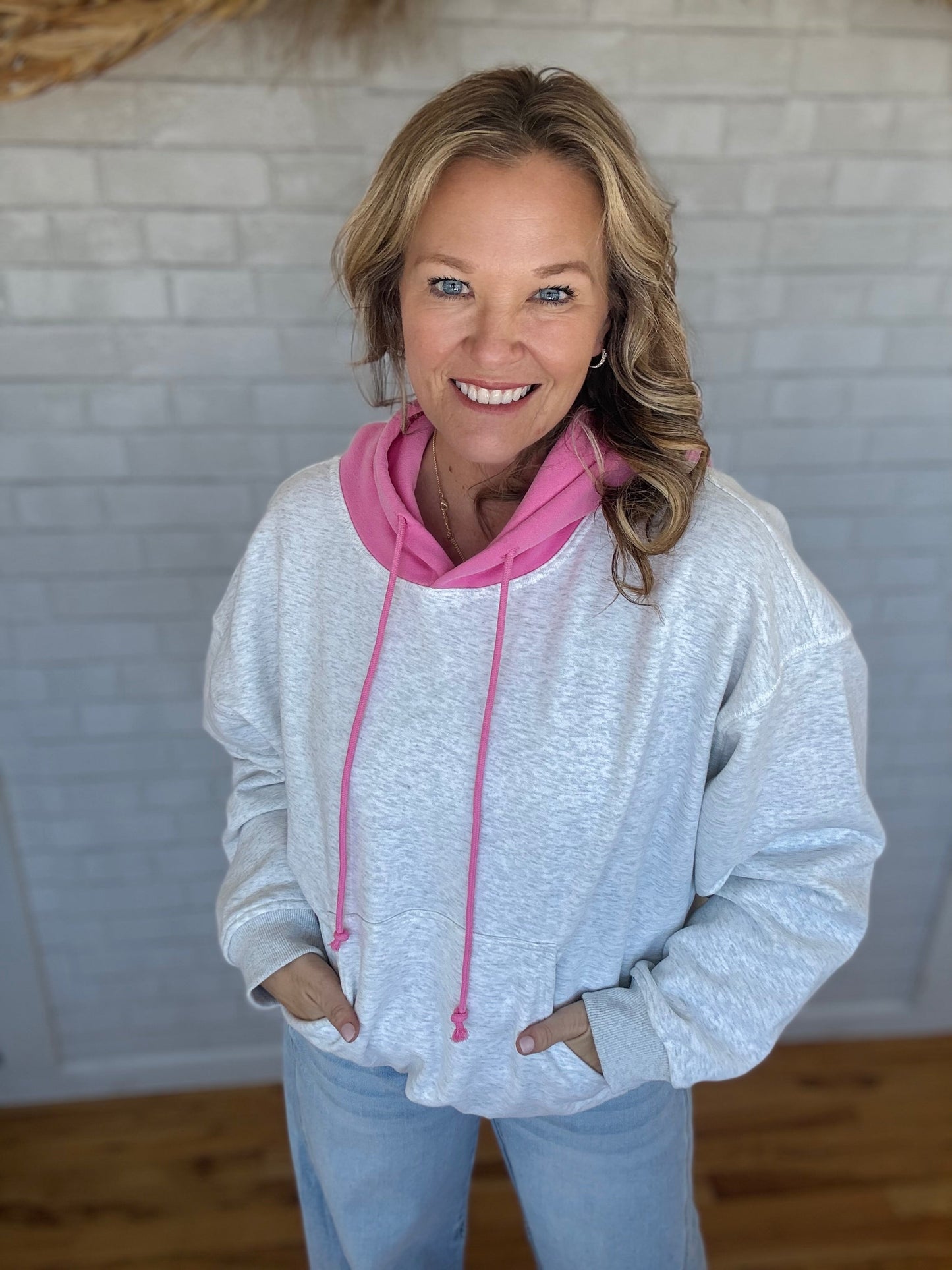 Contrast Hoodie - Pink - A Bushel & A Peck