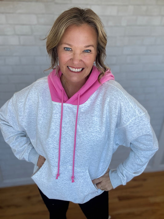Contrast Hoodie - Pink - A Bushel & A Peck