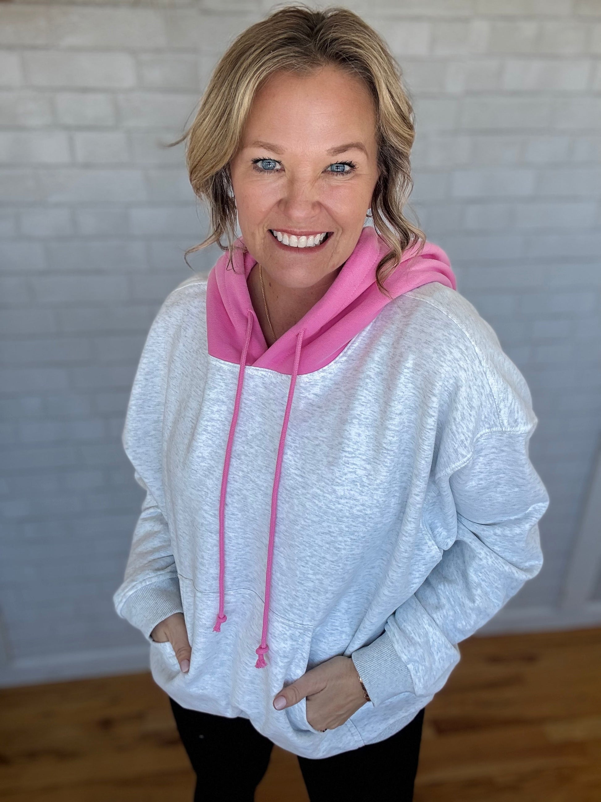 Contrast Hoodie - Pink - A Bushel & A Peck