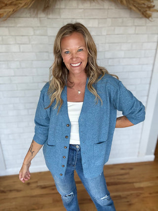 Daisy Cardigan - Teal - A Bushel & A Peck