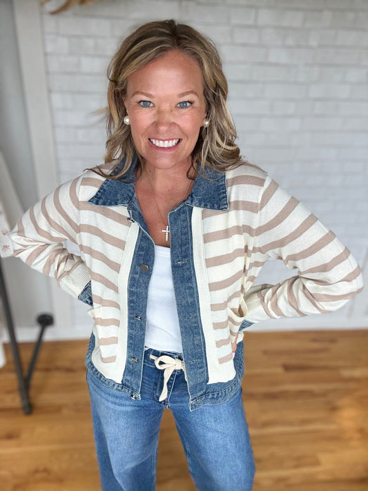 Denim Contrast Jacket - A Bushel & A Peck
