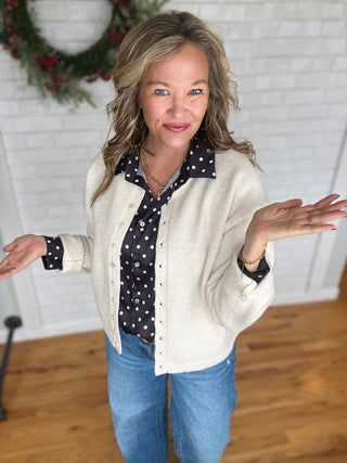 Dotted Satin Blouse - Black - A Bushel & A Peck
