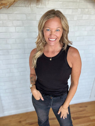 Ella Ribbed Tank Top - Black - A Bushel & A Peck