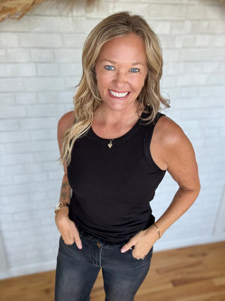 Ella Ribbed Tank Top - Black - A Bushel & A Peck