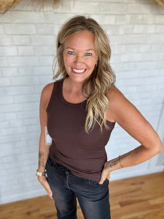 Ella Ribbed Tank Top - Coffee Bean - A Bushel & A Peck