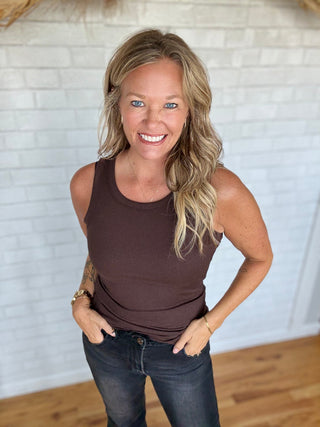 Ella Ribbed Tank Top - Coffee Bean - A Bushel & A Peck