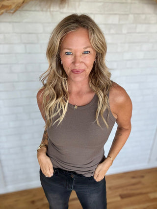 Ella Ribbed Tank Top - Truffle - A Bushel & A Peck