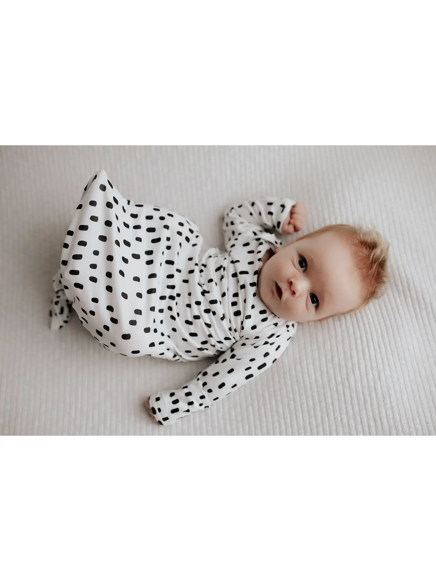 Newborn Baby Knotted Gown - Black/White Dot/ 0 to 3 mos.