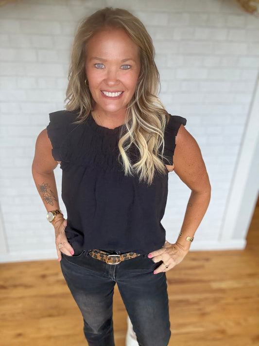 Fiona Frilled Top - Black - A Bushel & A Peck