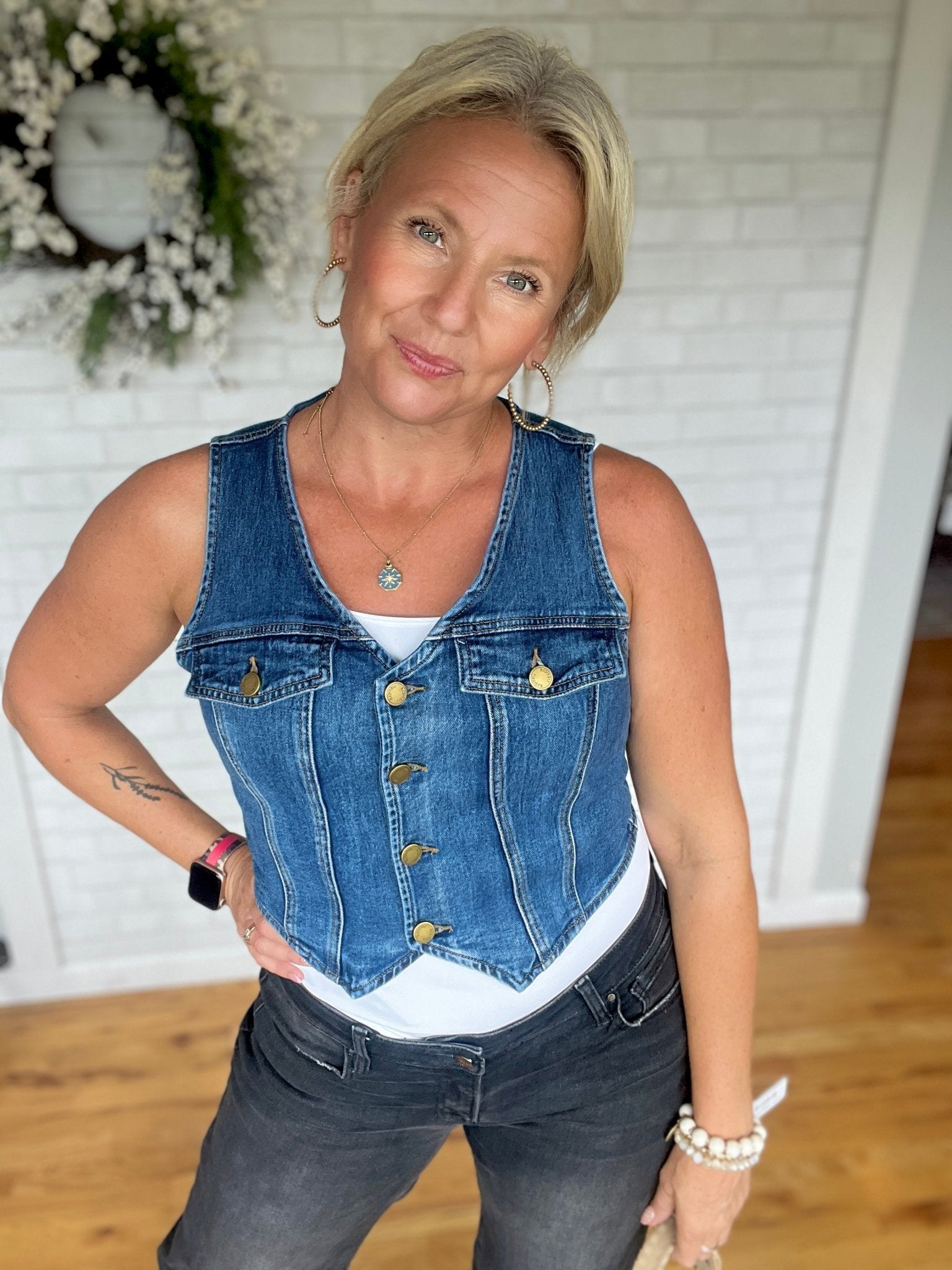 Fitted Denim Vest - A Bushel & A Peck