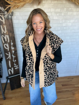 Fleece Vest - Tan Leopard - A Bushel & A Peck