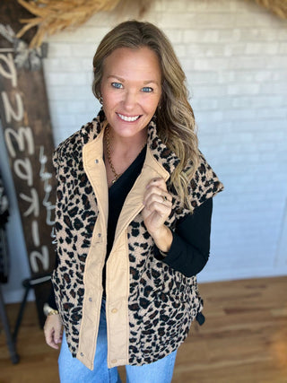 Fleece Vest - Tan Leopard - A Bushel & A Peck