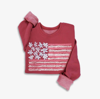 Floral Flag Graphic Sweatshirt - Red - A Bushel & A Peck