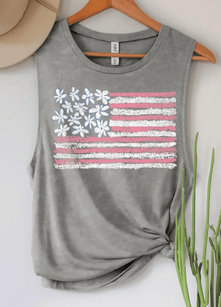 Floral Flag Graphic Tank - A Bushel & A Peck
