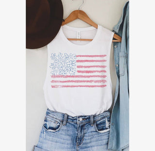 Floral Flag Graphic Tank - White - A Bushel & A Peck