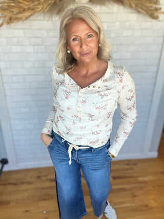 Floral Henley Top - Dusty Rose - A Bushel & A Peck