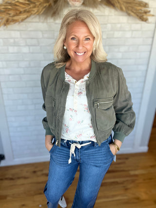 Floral Henley Top - Dusty Rose - A Bushel & A Peck