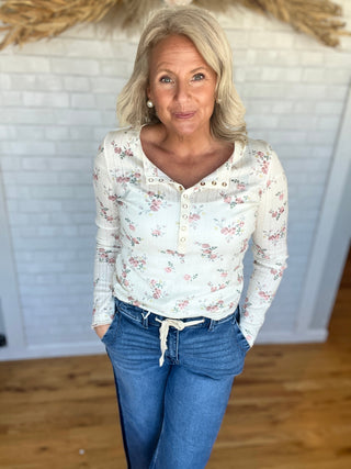 Floral Henley Top - Dusty Rose - A Bushel & A Peck