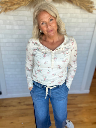 Floral Henley Top - Dusty Rose - A Bushel & A Peck