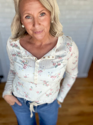Floral Henley Top - Dusty Rose - A Bushel & A Peck