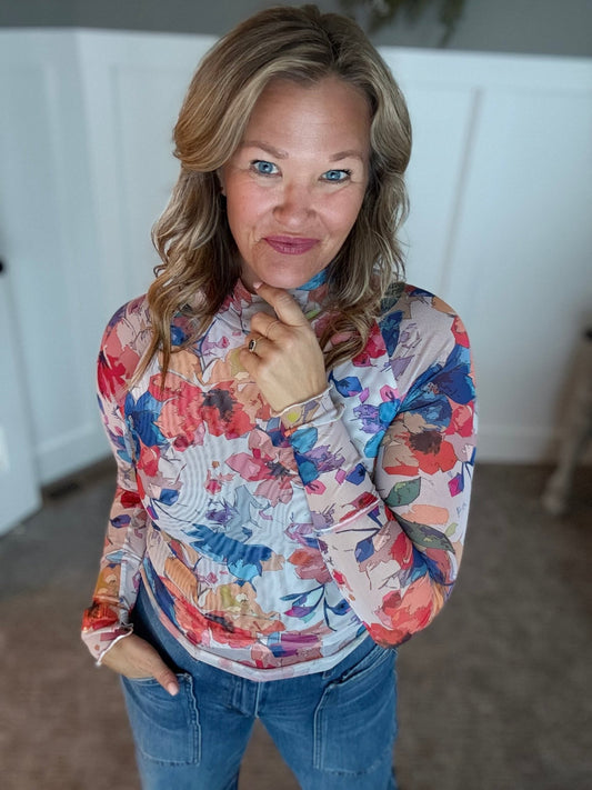 Floral Mesh Top - Multi - A Bushel & A Peck