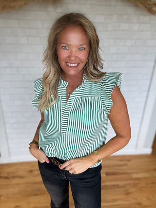 Frilled Striped Top - Green - A Bushel & A Peck