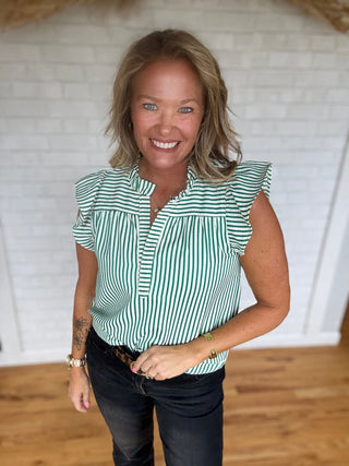 Frilled Striped Top - Green - A Bushel & A Peck