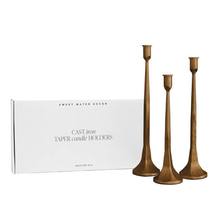 Gold Cast Iron Taper Candle Holders, Set of 3 - A Bushel & A Peck