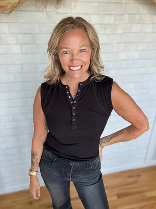 Hadley Henley Tank Top - Black - A Bushel & A Peck