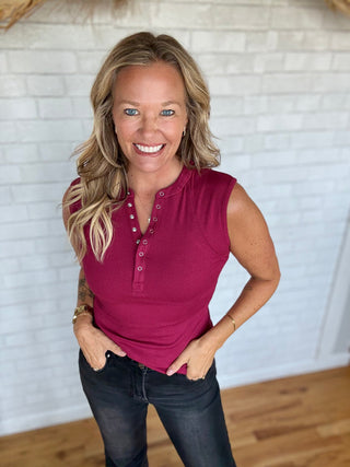 Hadley Henley Tank Top - Brambleberry - A Bushel & A Peck